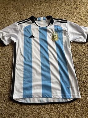 adidas Messi Argentina Blue & White Striped Soccer Jersey